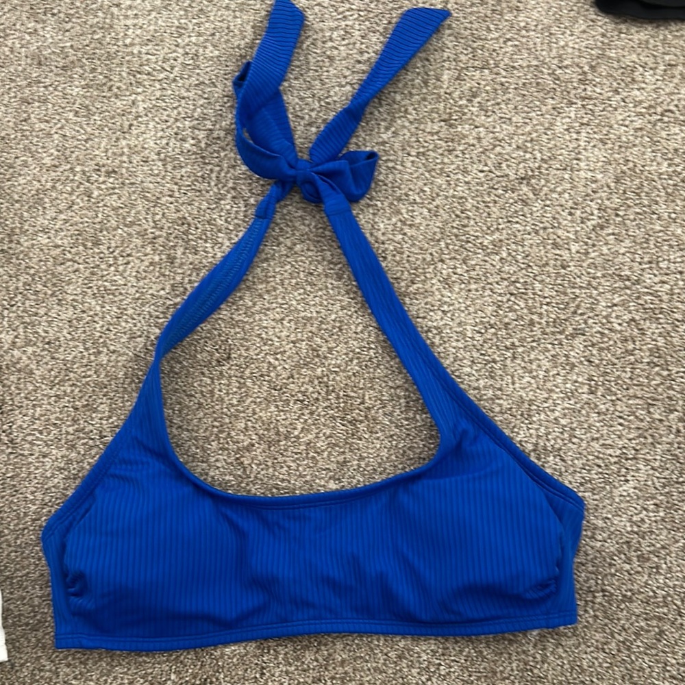 Blue Ribbed Bikini Top